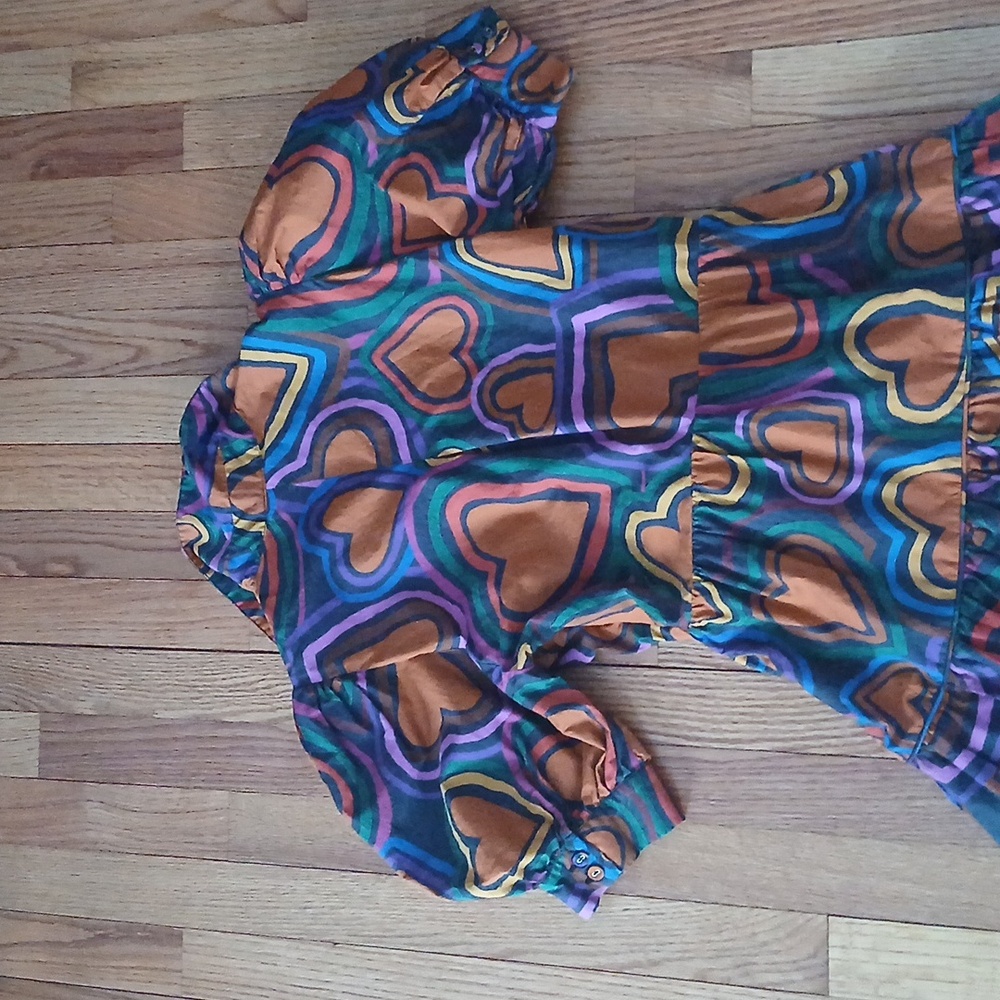 FARM Rio Multicolor Heart Print Mini Dress - Orange, Purple, Pink, Green, Blue - Picture 8 of 12